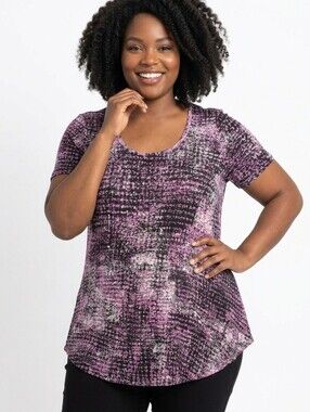 Woman Within Plus SSize Pink and Black ScoopNeck Top